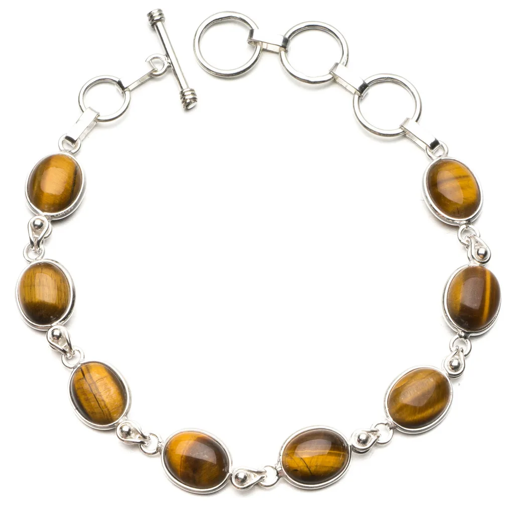 StarGems(tm) Natural Tiger Eye 925 Sterling Silver Tennis Bracelet 6 3/4-7 3/4&quot R2567 |