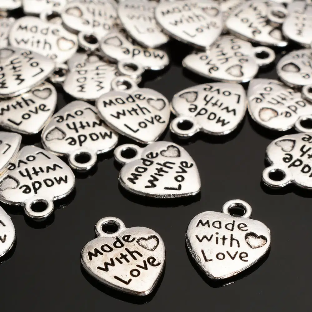 100 шт./компл. модный металлический серебряный шарм сделанный с «любящее сердце» ожерелье со свисающими бусинами DIY Браслеты подвески