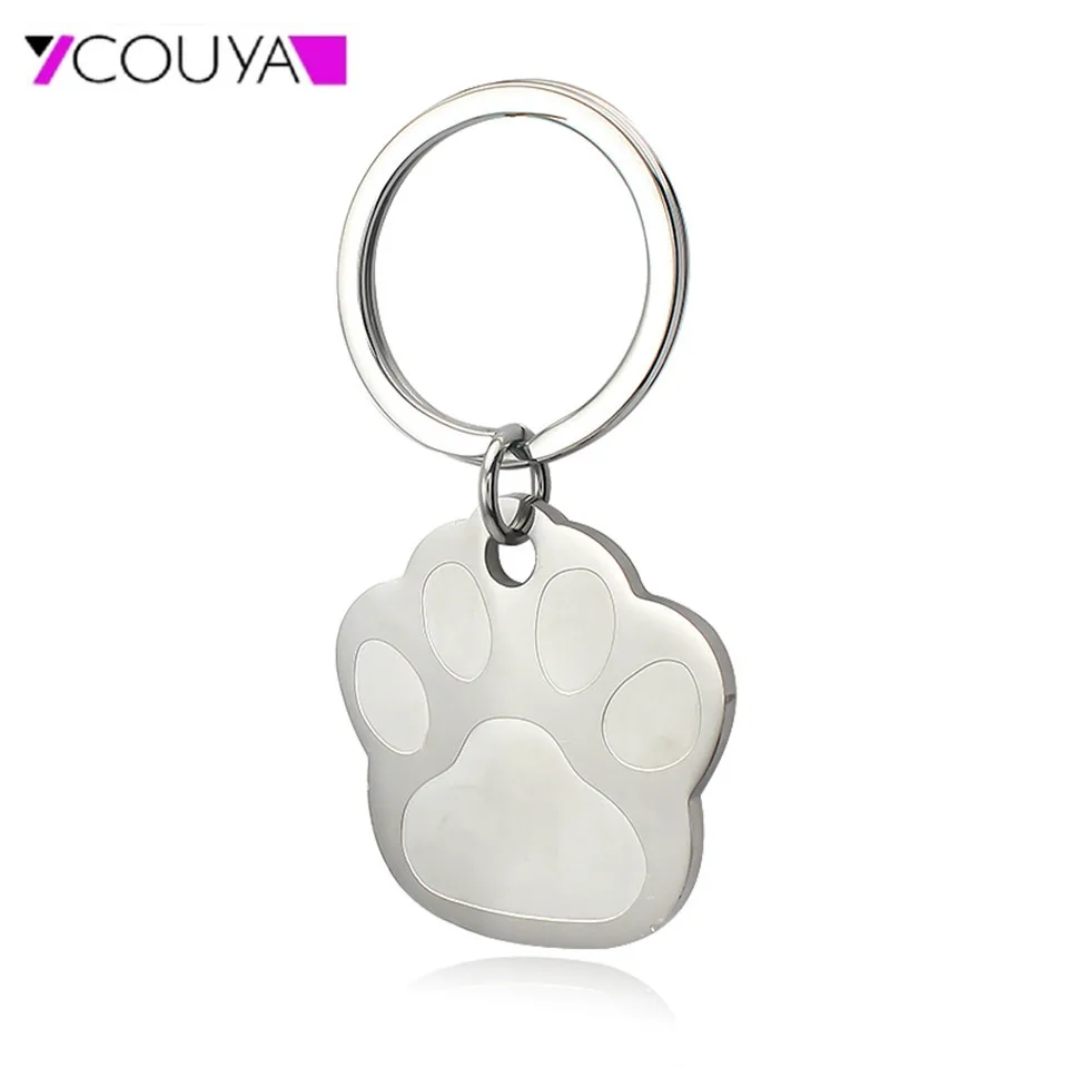 

2 In 1 Cute Animal keychains Dog Footprints Pendant Stainless Steel Ring Dog tag Engraving for Men Women Personality Keychain
