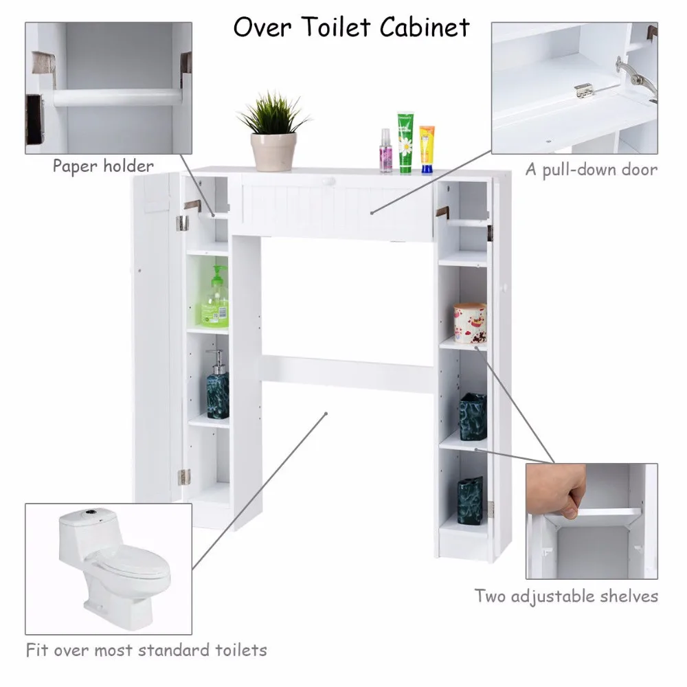 Giantex drewniana bia a p ka nad toalet szafka do przechowywania drzwi spadowe Spacesaver nowoczesny HW56628