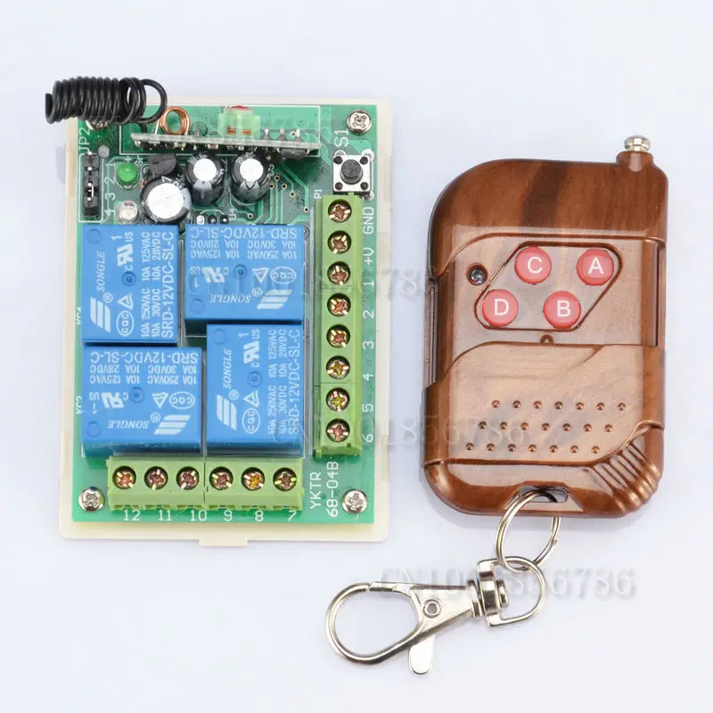 

DC12V 4 Channel Wireless Remote Control Receiver Momentary Switch System Free Shipping