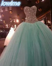 Mint Green Ballkleid Tüll 2016 Beliebte Heißer Wulstige Kristalle Quinceanera Kleider Schatz Neck Vestido De Festa Lange Abschlussball-kleider