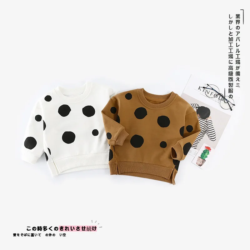 Осенняя детская футболка с длинными рукавами и круглым воротником, свитер для мальчиков и девочек