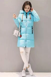 Модная зимняя куртка длинная теплая Женская хлопковая куртка с длинным рукавом и капюшоном однотонная женская верхняя одежда размера плюс WK203 - Цвет: Water blue