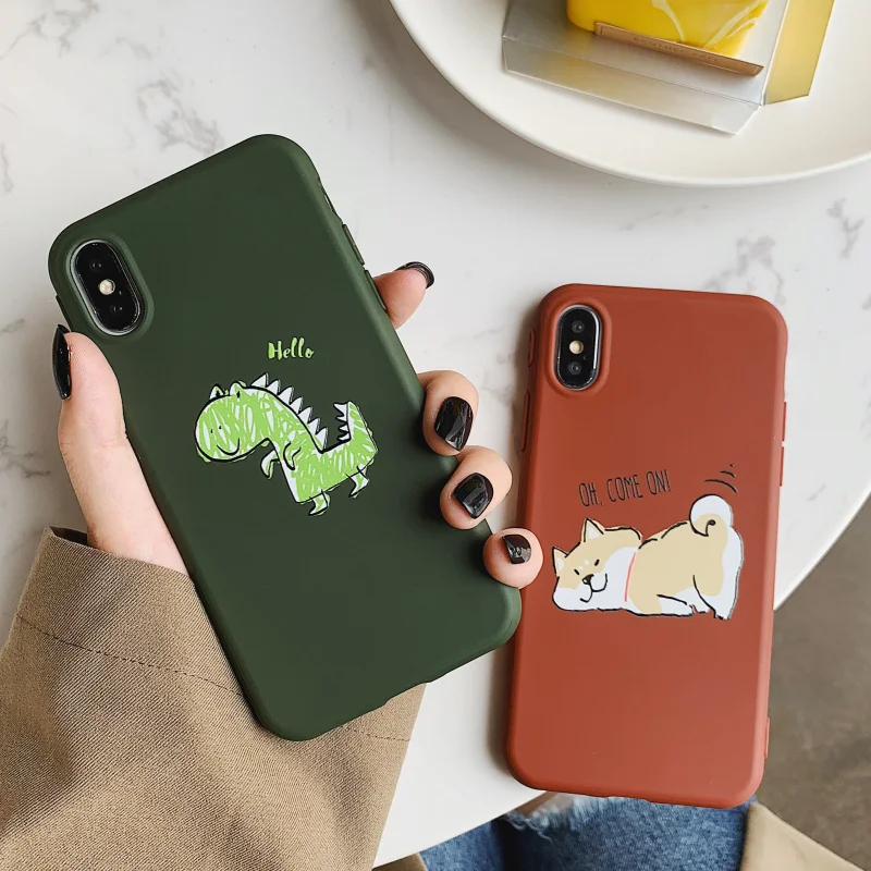 

NEW Emboss Cartoon dinosaur puppy Soft Silicone protection Case For iphone 6S plus 7/8 plus X XR XS Max TPU phone case Anti-fall