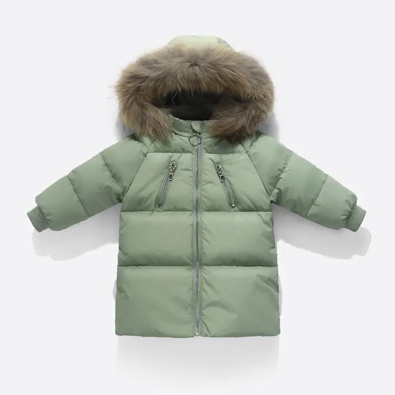 30 градусов; Одежда для девочек; теплый пуховик для девочки; зимняя хлопковая утепленная парка; детская верхняя одежда с меховым капюшоном; пальто - Цвет: green