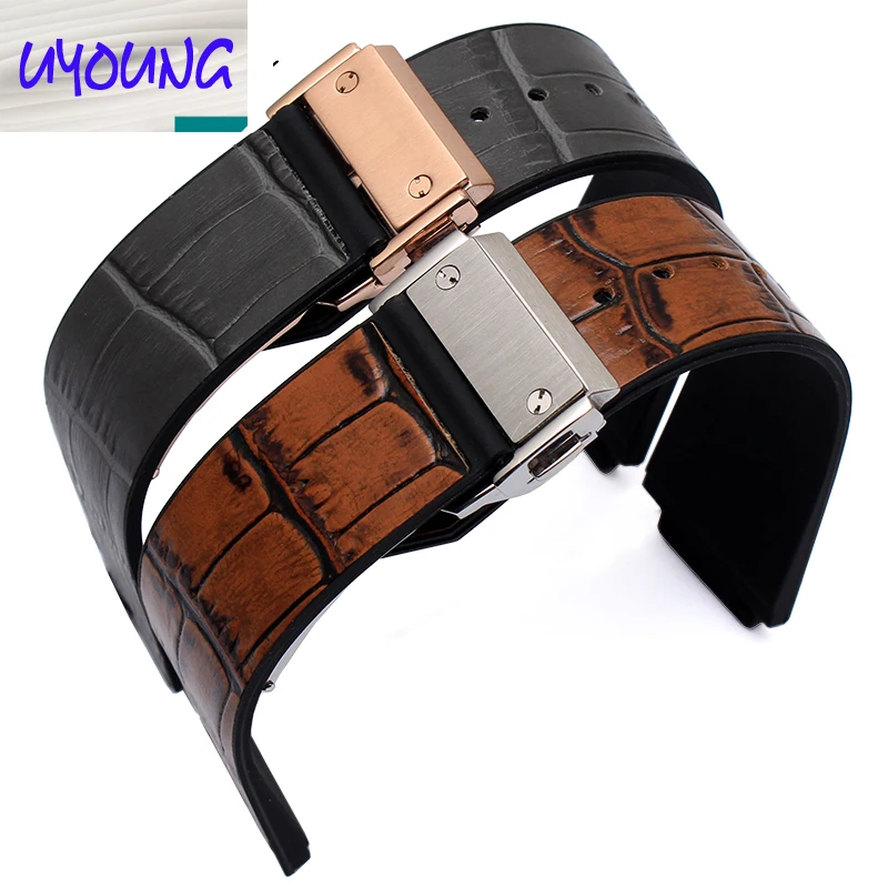 25mm*19mm (lug) men's blue brown garyleather+ Rubber Alligator Pattern