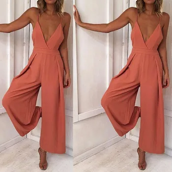

Sexy Backless Women Summer Loose Jumpsuits 2017 New Strap Casual V-neck Jumpsuit