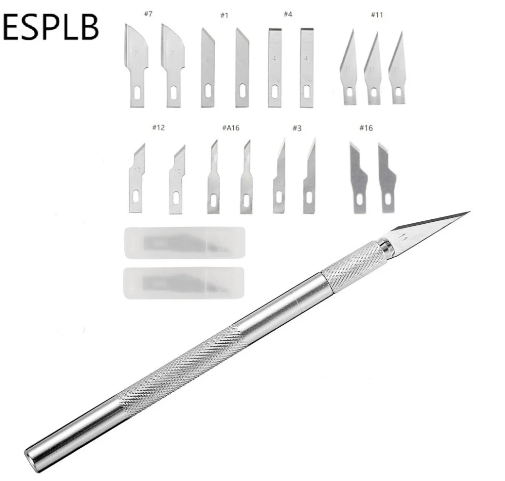 

ESPLB 18 Blades Craft Artwork Non-slip Metal Scalpel Knife Cutter Engraving DIY Craft Hobby Sculpture PCB Repair Knife