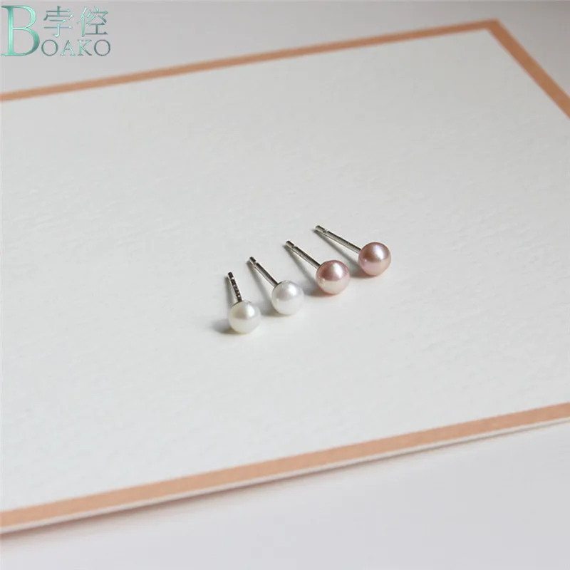 

BOAKO Mini Freshwater Pearl Earrings Women 3-4mm Paragraph Colorful Earrings 925 Sterling Silver Pearl Stud Earrings