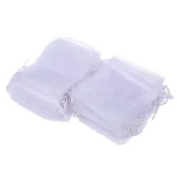 100 шт. белая прозрачная ткань мешочки с завязками из органзы Ювелирные изделия вечерние подарок на свадьбу сумки 4 "X 5"