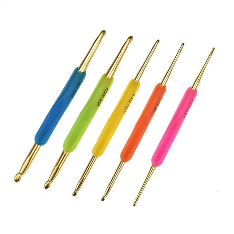 

NEW-Tpr Silicone Handle Double Head Aluminum Crochet Non-Slip Grip Double Head Crochet Kits-For-Embroidery Knitting Tools