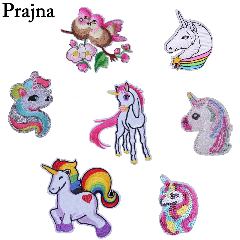 

Prajna Embroidered Unicorn Horse Iron On Patches Kids Clothes Flower Birds Patch Badge Garment Sequin Decor Accessories E