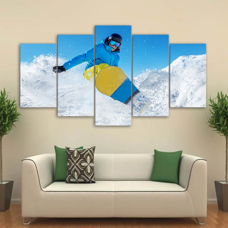 

For Living Room Modern HD Printed Pictures 5 PiecePcs Ski Snow Mountain Wall Art Home Decor Framework Canvas Painting Poster