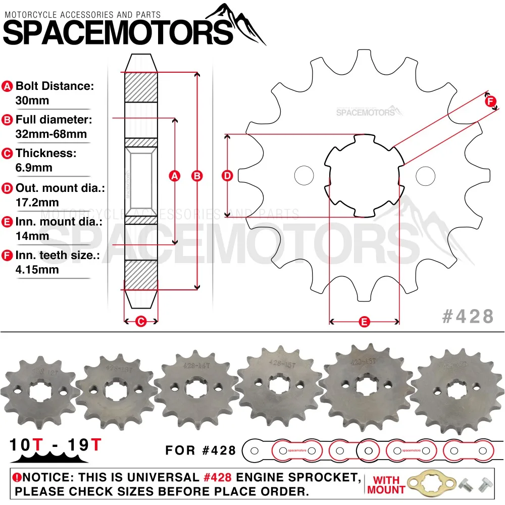 GOOFIT 17mm Diente frontal Rueda para moto ATV Dirt bike 428-10T