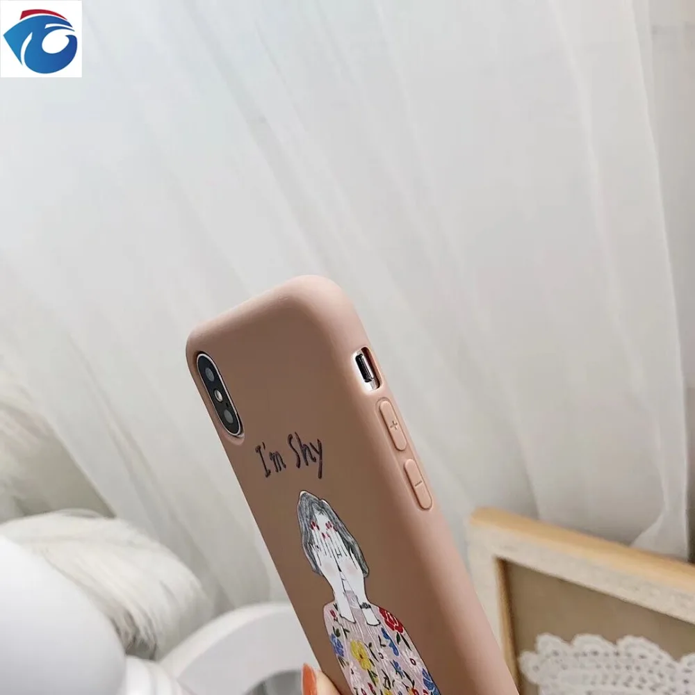 HUANQING Cute shy girl cell phone case For iPhoneXR XS Max 6 6S 7 7Plus 8 8Plus TPUprotection Phone liquid state soft case4