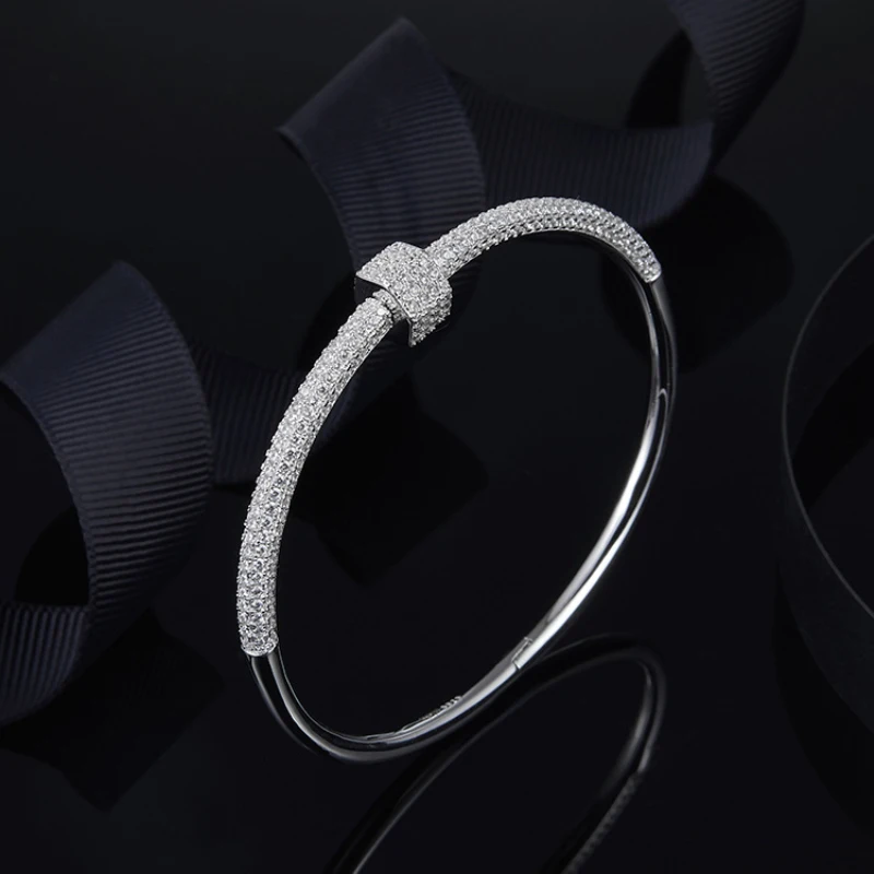 

S925 Sterling Silver Micro-inlaid Zircon Circle Bracelet Temperament Wild Fits Monaco Jewelry with Female Gifts