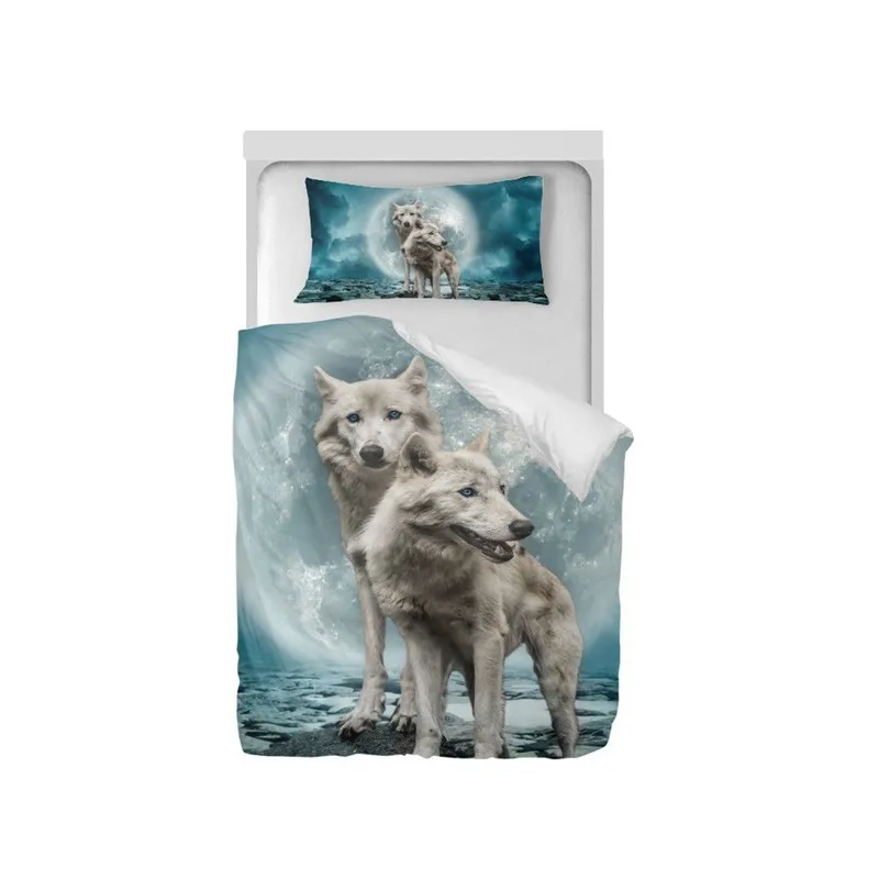 طقم سرير الأزياء بارد الحيوان الذئب 3D الطباعة أغطية لحاف واحد التوأم حجم ديكور غرفة نوم في سن المراهقة الأطفال طقم سرير 2 قطعة