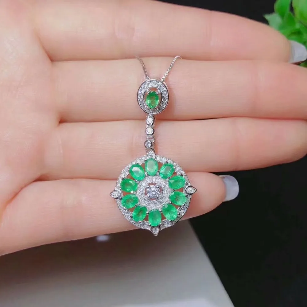 

SHILOVEM 925 sterling silver real Natural Emerald Pendants trendy fine Jewelry women wedding wholesale new3*4mm yhz030499agml