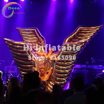 

3m wide party performance costume shiny silver inflatable angle silver wings