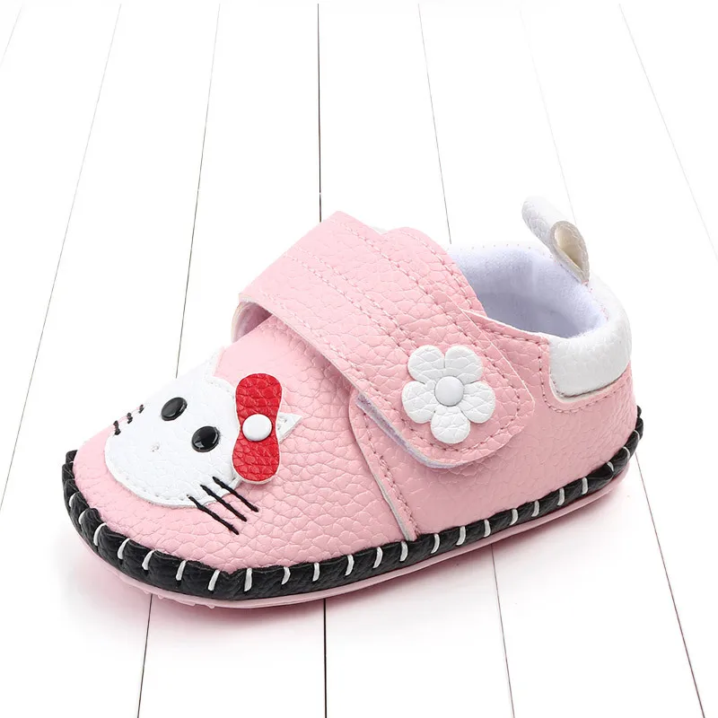 Обувь для малышей; 4 сезона; нескользящая обувь с мягкой подошвой для малышей; обувь для мальчиков и девочек на липучке; цветная обувь из искусственной кожи; Новинка; 0-12 месяцев - Цвет: Pink Cat