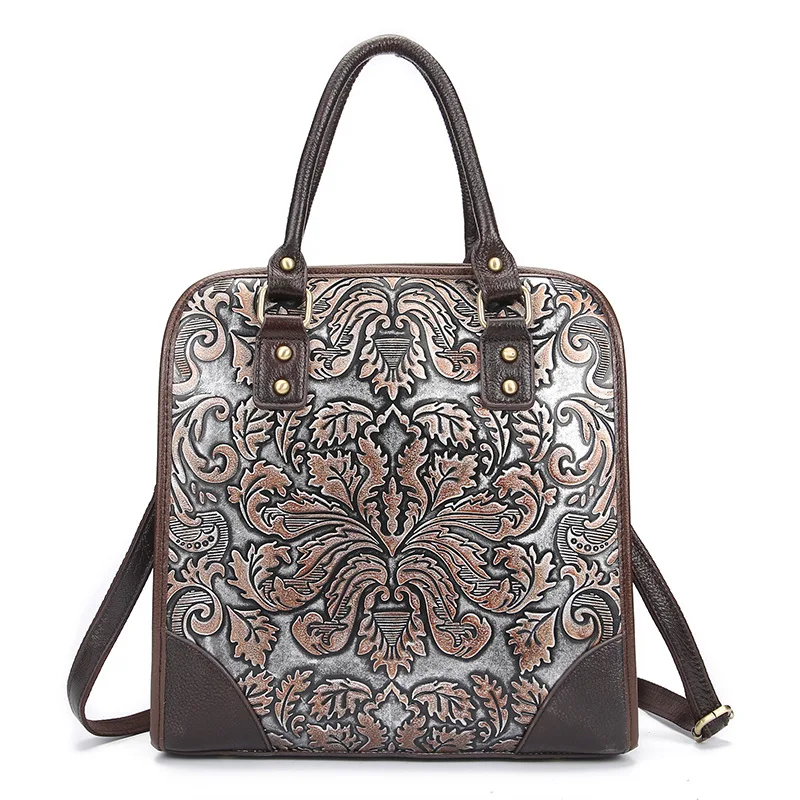 

Brand Vintage Distressed Leather Engraved Casual Handle Bag Women's Handbag Totes Ladies Cross Body Shoulder Messenger Bags