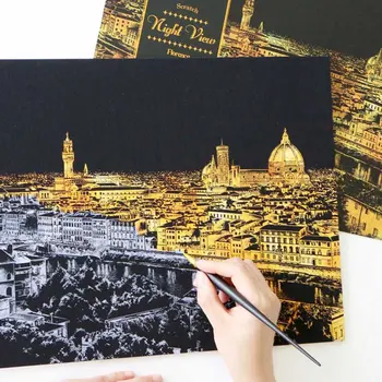 

Decorative Painting Scratch Scraping Painting Drawing Paper World Sightseeing Pictures Home Decoration Birthday Gifts