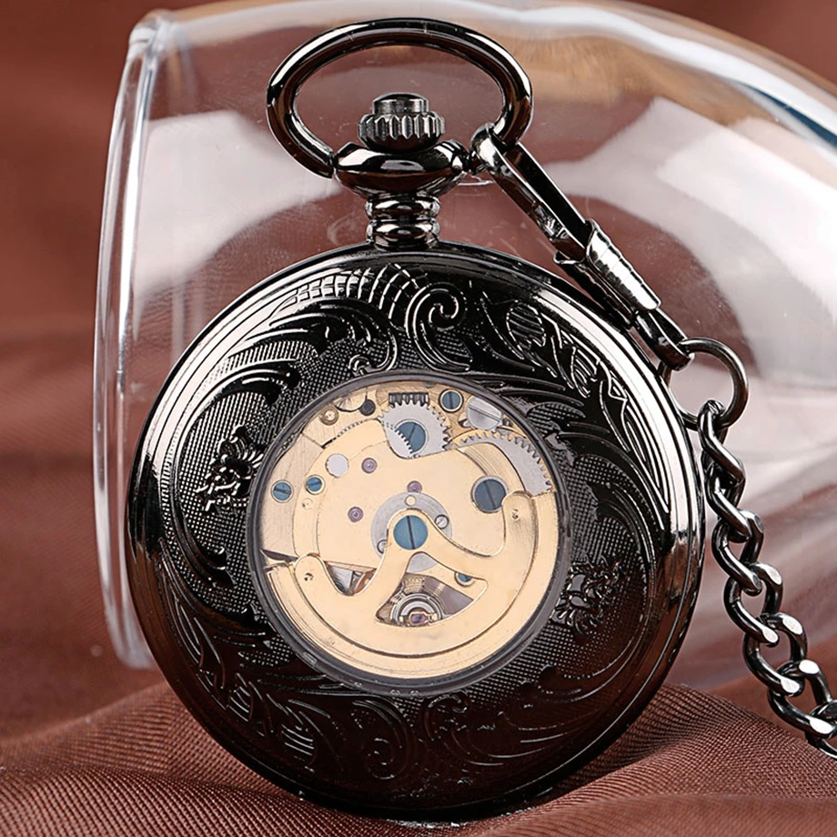 Лидер продаж Роскошные автоматические механические карманные часы Прозрачный Стекло Подарочный Для женщин Для мужчин стимпанк