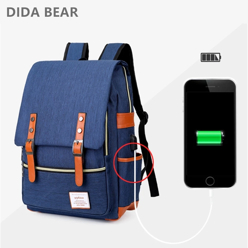 Рюкзак DIDA BEAR с USB зарядкой школьный ранец унисекс для подростков повседневный