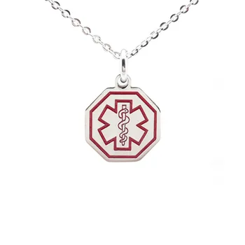 

Rose Gold Tone Personalized Stainless Steel Red Medical Alert ID Blank Dog Tag Custom Engraved Pendant Necklace
