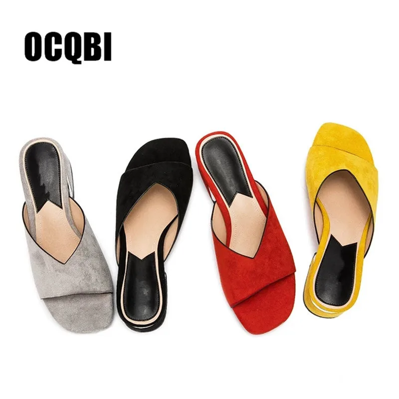 

Summer Women Slippers Flock Female Mules Fashion Low Heels Shoe Peep Toe Plus Size 40 41 Elegant Woman Slippers Slides Shoes