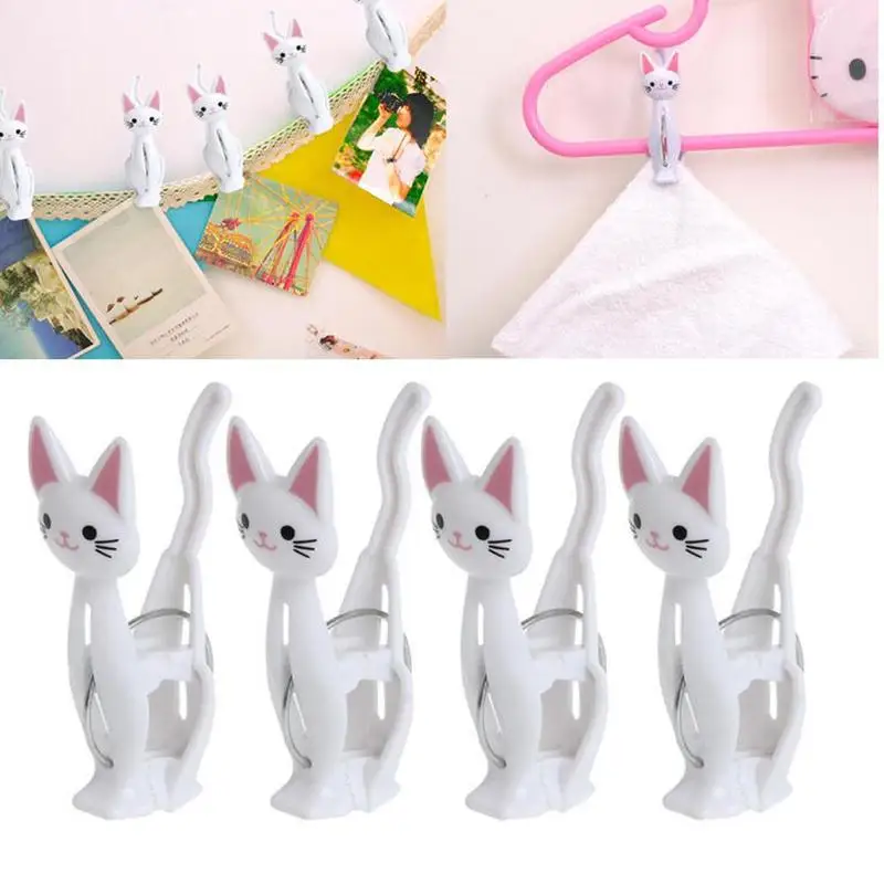 

4pcs Creative Cats Plastic Clothes Pegs Clothespins Cute Beach Towel Clips Bed Sheet Handdoek Socks Windproof Laundry Pins