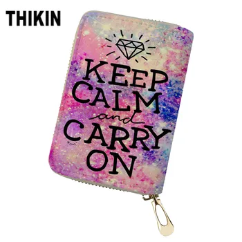 

THIKIN Pretty Colorful Galaxy Print ID Card Holder Cute Pink Pattern Girls PU Leather Credit Cards Bag Ladies Protect Mini Box