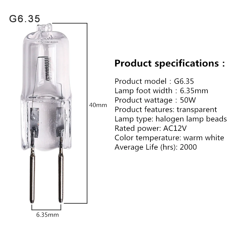 AC12V галогенная лампа из бисера G4 20 Вт 35 Вт светильник с регулируемой яркостью G6.35 50 Вт вольфрамовые галогенные лампы теплый белый для хрустальной лампы Люстра