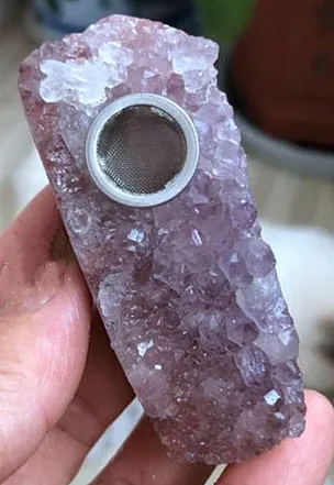 

natural quartz crystal violet crystal cluster smoking pipe cigarette holder wand to heal