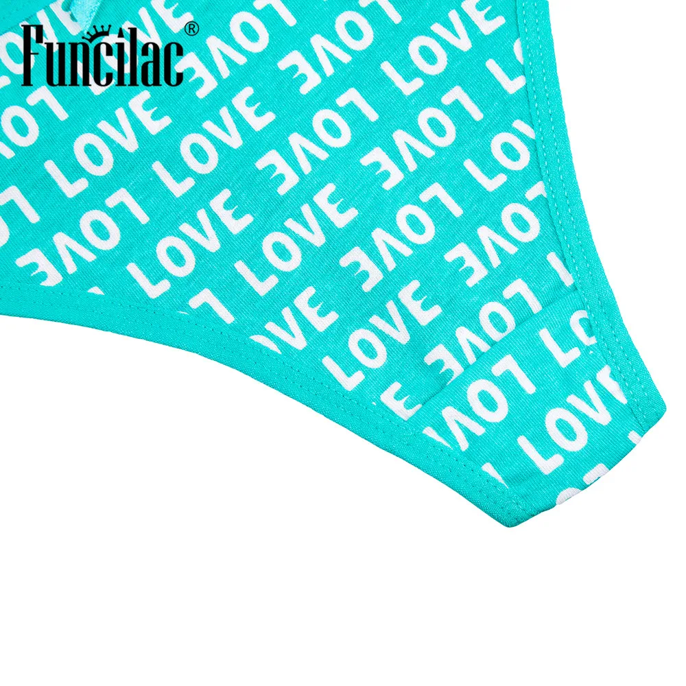 FUNCILAC сексуальные женские стринги и с принтом LOVE хлопковое нижнее белье трусики