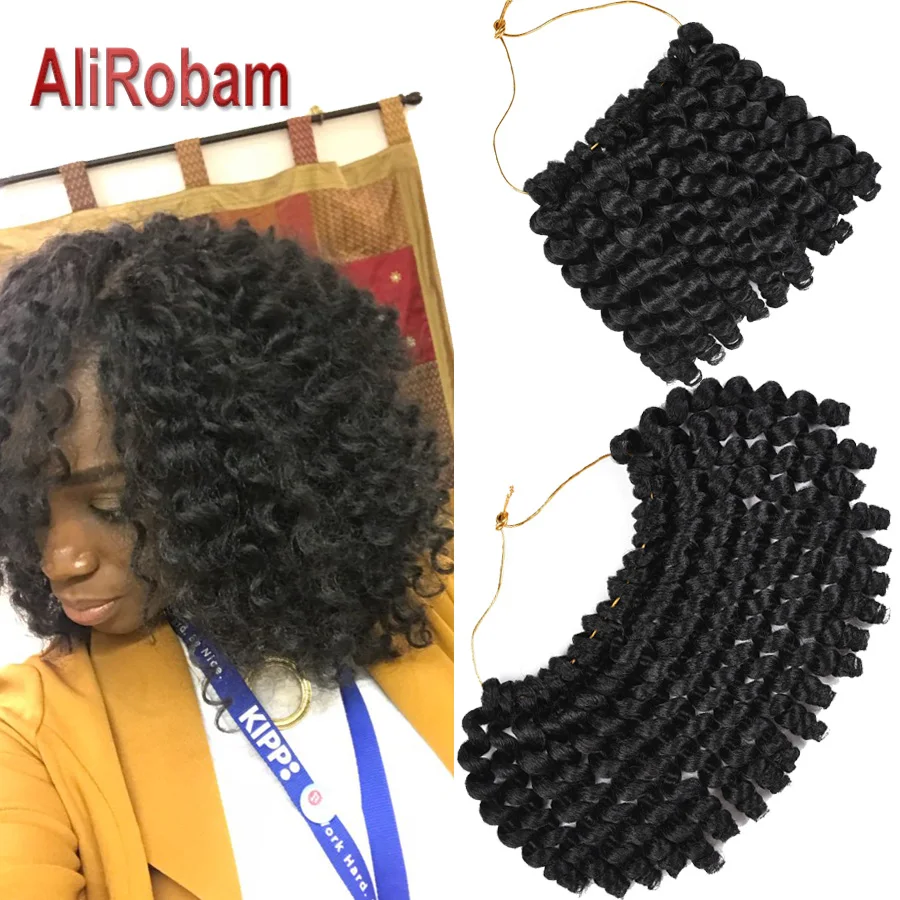 AliRobam Crochet Braids Wand Curl 8" Short Jamaica Bounce Curly Blackk Synthetic Low Temperature Fiber Braiding Hair Extensions |