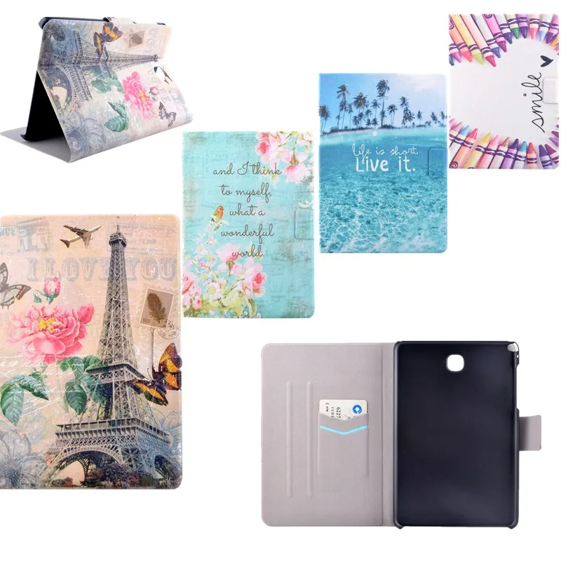 

Tower Flower PU Leather Tablet Case Flip Stand Protective Cover for samsung galaxy tab A 8.0 T350 T355 SM-T355 Tablets Case+film