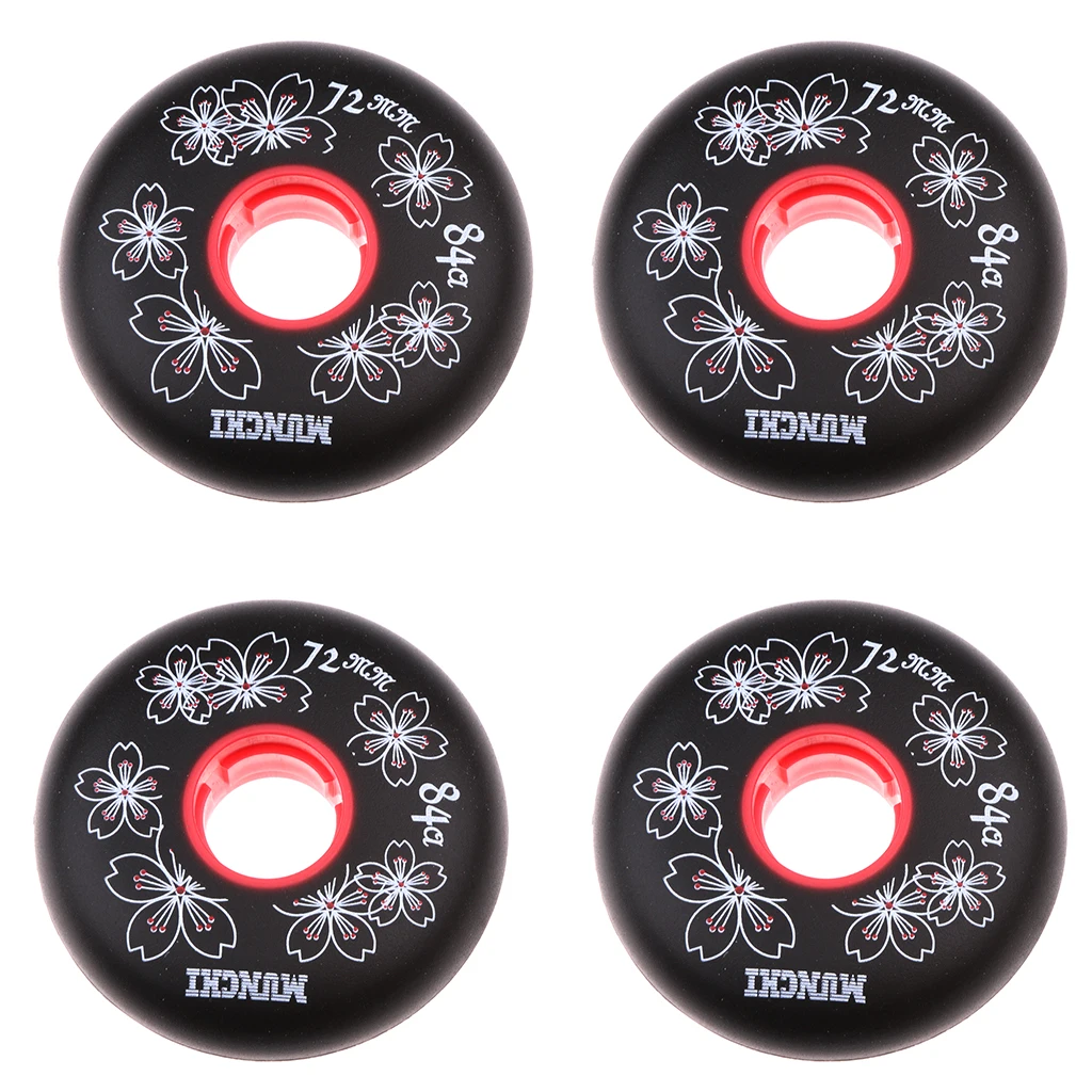 4 Pieces Heavy Duty Inline Roller Hockey Fitness Skate Replacement Wheel 84A Black/Red 72mm/76mm/80mm