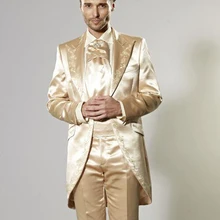 Последние конструкции пальто брюки золотого сатина дворца жениха смокинг вышивка фрак мужской костюм 2 шт мужские свадебные вечерние костюмы