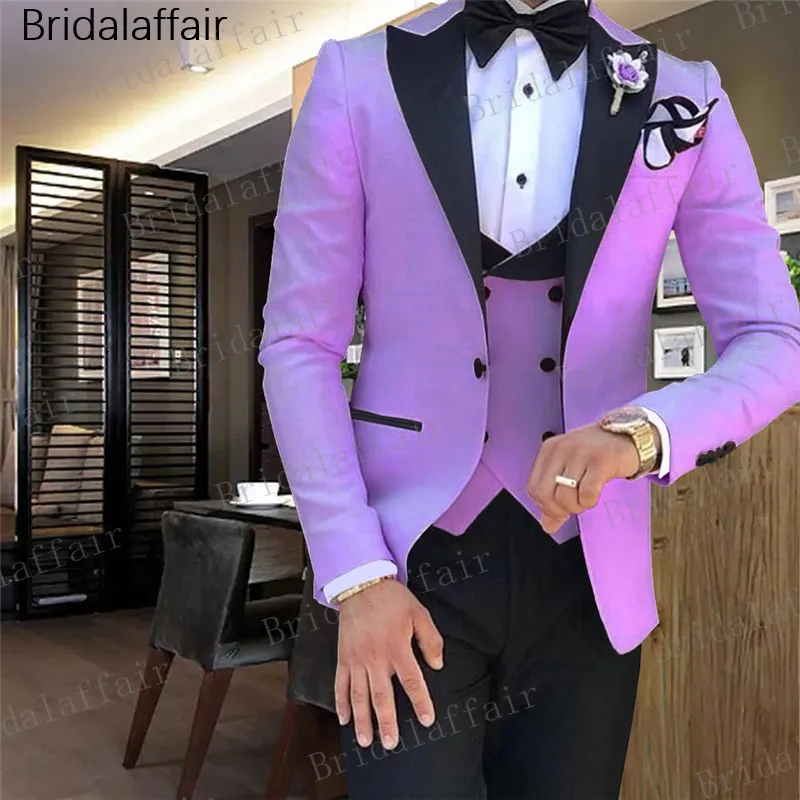 Светло-серый мужской свадебный костюм Slim Fit смокинг жених формальный костюм мужчины s 3 шт(куртка+ жилет+ брюки) для шафера костюм - Цвет: Лаванда