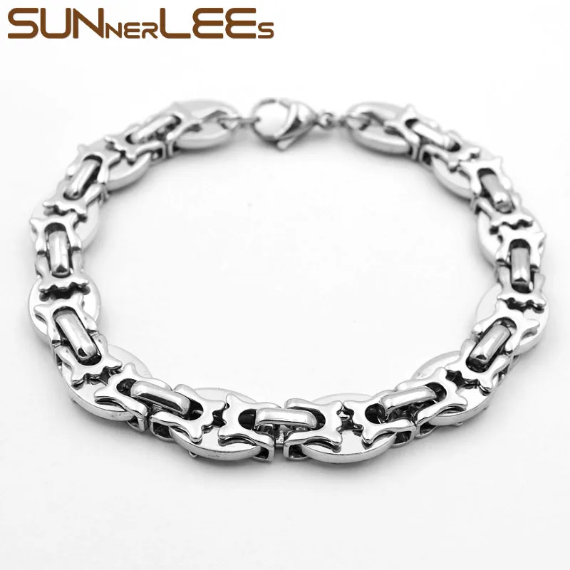 SUNNERLEES 316L браслет из нержавеющей стали 10 мм Геометрическая Византийская цепочка