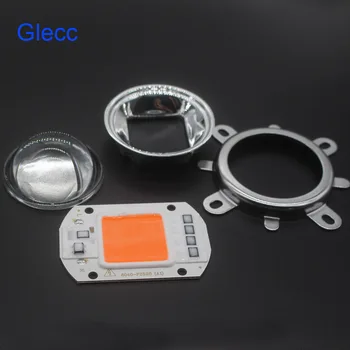 

10 Sets Hydroponice AC 220V 50w led grow chip full spectrum 380nm-840nm+44mm 60degree lens for indoor led grow light