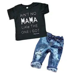 Комплект одежды для маленьких мальчиков футболка Топ Футболка + комплект одежды с джинсами Одежда для малышей Одежда для мальчиков