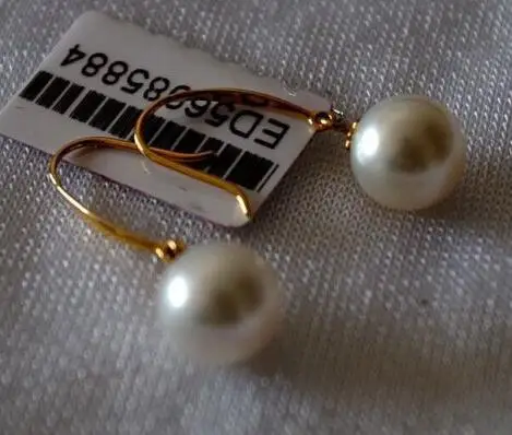 

Free shipping charming pair 9-10mm south sea round white pearl earring 14