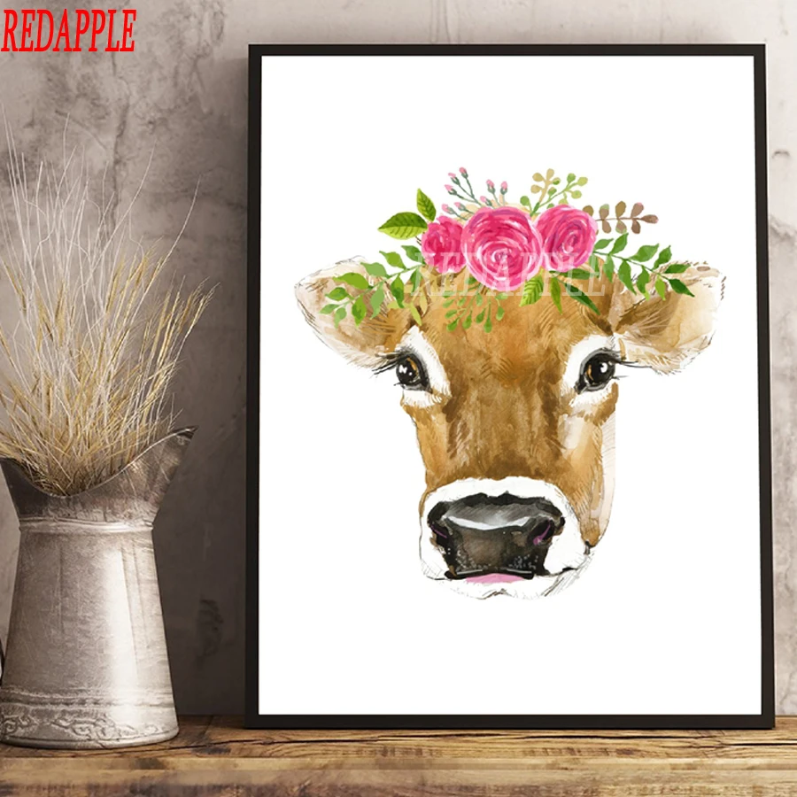 

Animal Cattle Flowers 5D Diamond Painting cow Full Display round Diamond Embroidery Full Square Cross Stitch Rhinestones Decor