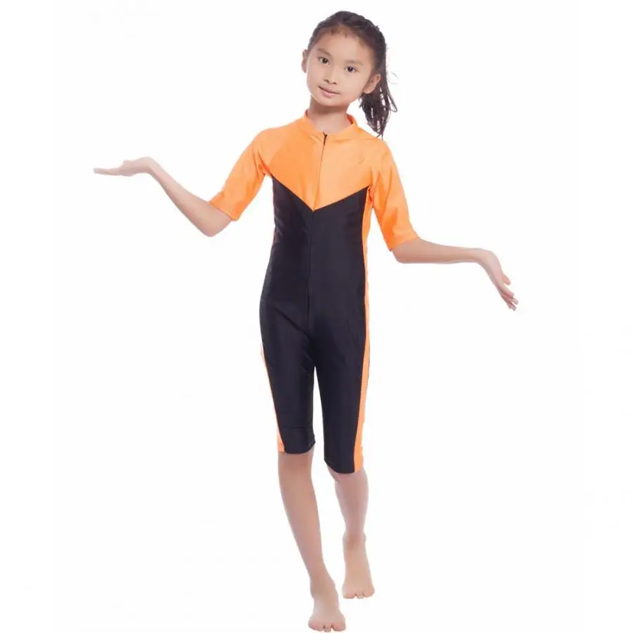 Girls Muslim Swimwears Half Sleeve Swim Shorts One-piece Swimsuits Islamic Children Arab Islam Beach Wear Swim Suits Surf Pants