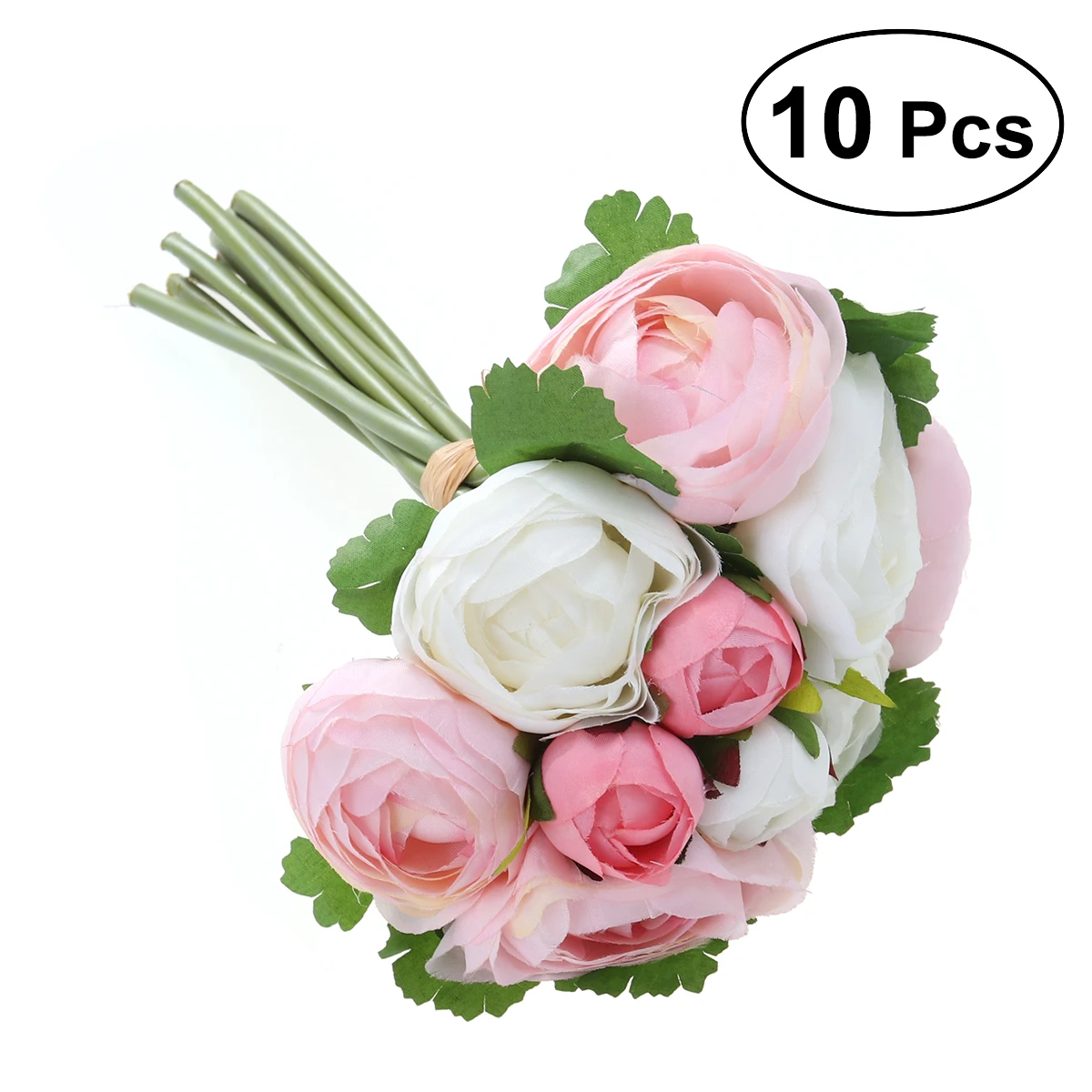 

10pcs Artificial Flowers Camellia Bridal Wedding Bouquet Bridesmaid Bride Toss Bouquet Home Decoration (Pink & White)