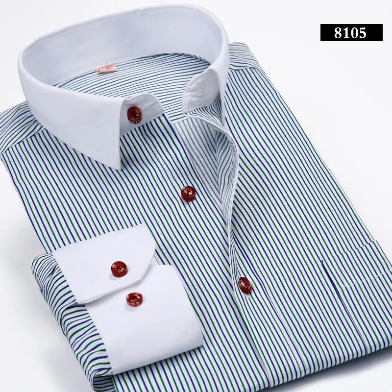 

MRMT 2018 Brand Spring and Autumn New Men's Shirts Business Fashion Shirt for Male Long-sleeved White Collar Striped Shirt