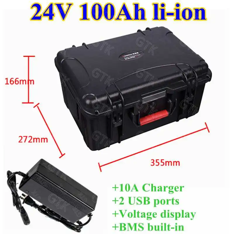 

GTK 24V 100Ah Lithium ion battery 3.7V Li-po battery pack bms 100A for 2500W 2000W fishing boat motor RV EV+10A Charger